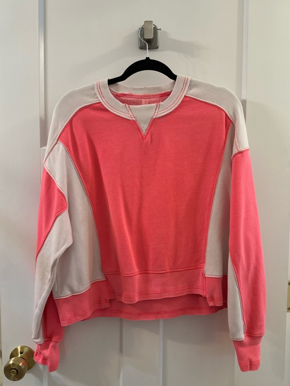 FREE PEOPLE - like new Colorblock neon pink  and Cream Pullover Sweatshirt